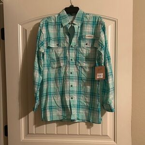 Magellan Outdoors Teal Plaid Long Sleeve Shirt